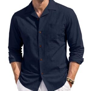 Zombom Men’s Cotton Blend Shirt with Full Sleeves Solid Pattern Cuban Collar Neck Line Regular Fit and Standard Length | Solid Shirt for Man Cotton | Shirts for Mans