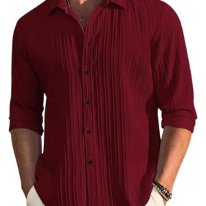 DEELMO Men's Casual Button Down Shirts Long Sleeve Linen Shirt Fashion Textured Beach Summer Shirt